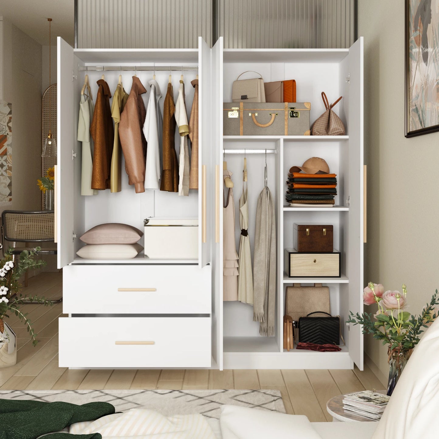Fufu Gaga Modern Wardrobe Armoire Closet With Drawers White