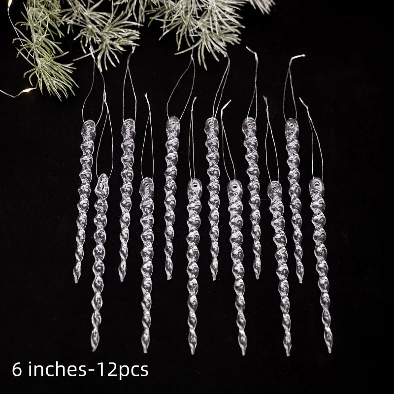 6/12PCS 10-20.5CM Christmas Simulation Ice Xmas Tree Hanging Ornament Fake Icicle New Year Christmas Decorations Navidad Gifts