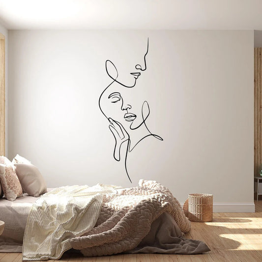 Line Art Couple Wall Decal Family Decals Couple Wall Sticker Home Bedroom Decoration Mural Removable Vinyl Art Decor Decals S361