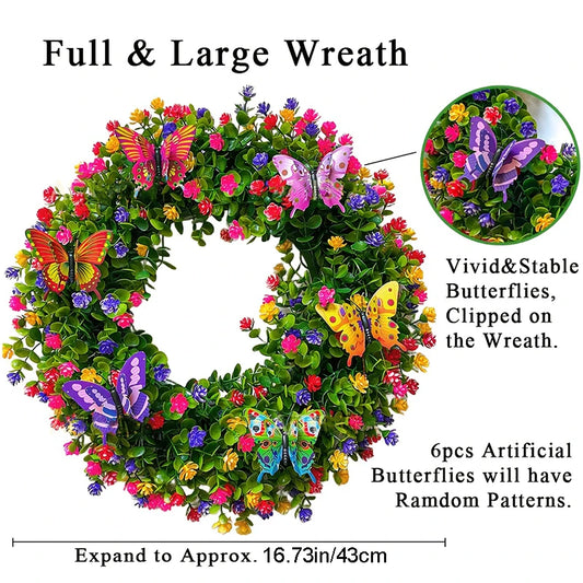Artificial Flower Garland Eucalyptus Butterfly Wreath Summer Spring Decoration Door Living Room Home Decor Garden Patio Wall