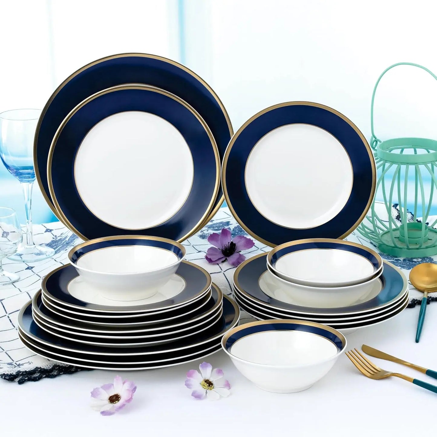 LIEI Bone China Dinnerware Set Service For 4 Elegant