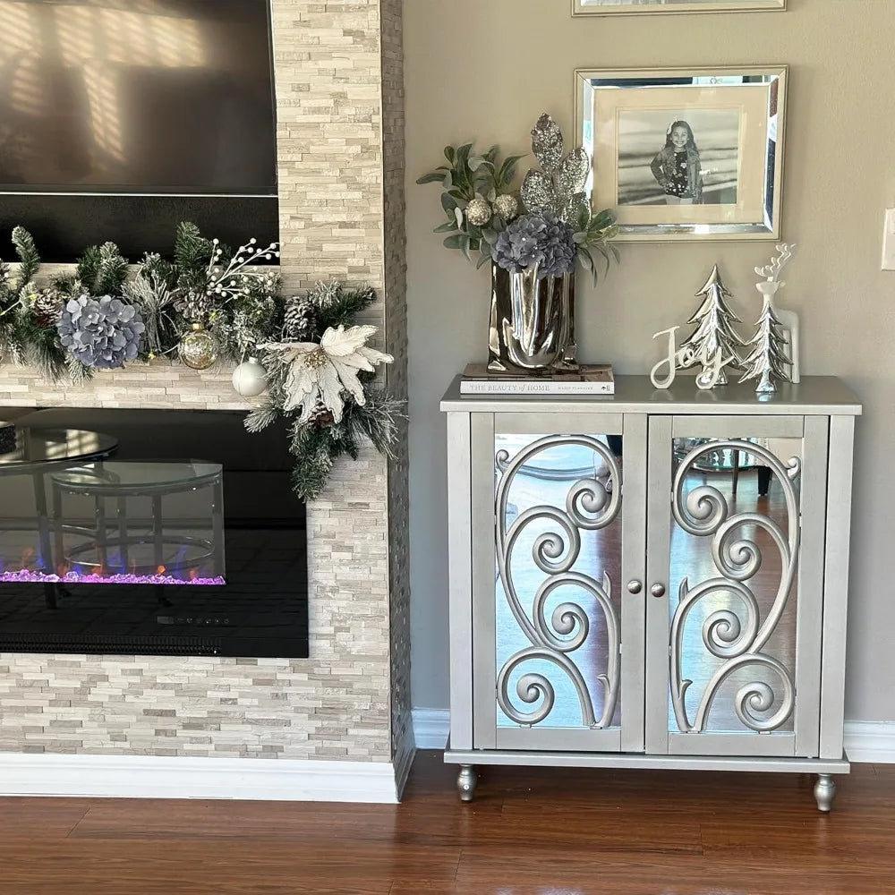 Accent Cabinet with Mirror Doors, Storage Cabinet for Corner, Entryway, Living Room