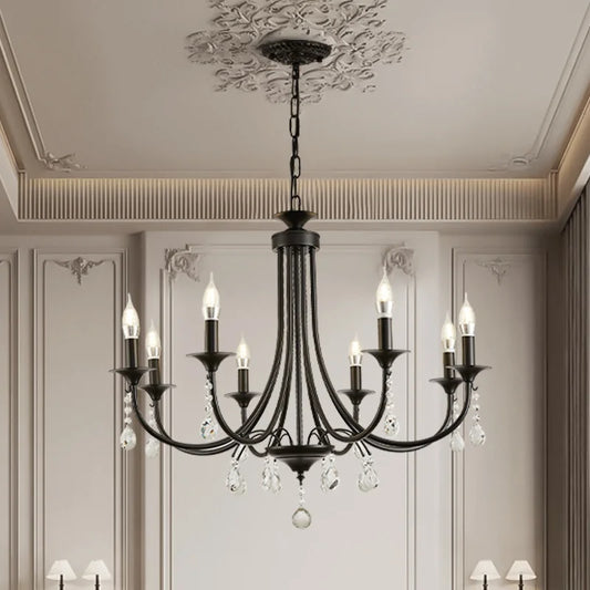American Black Metal E14 Led Chandelier Living Room Crystal Hanging Lamp Art Decor Home Lighting Led Lamparas Luminarias