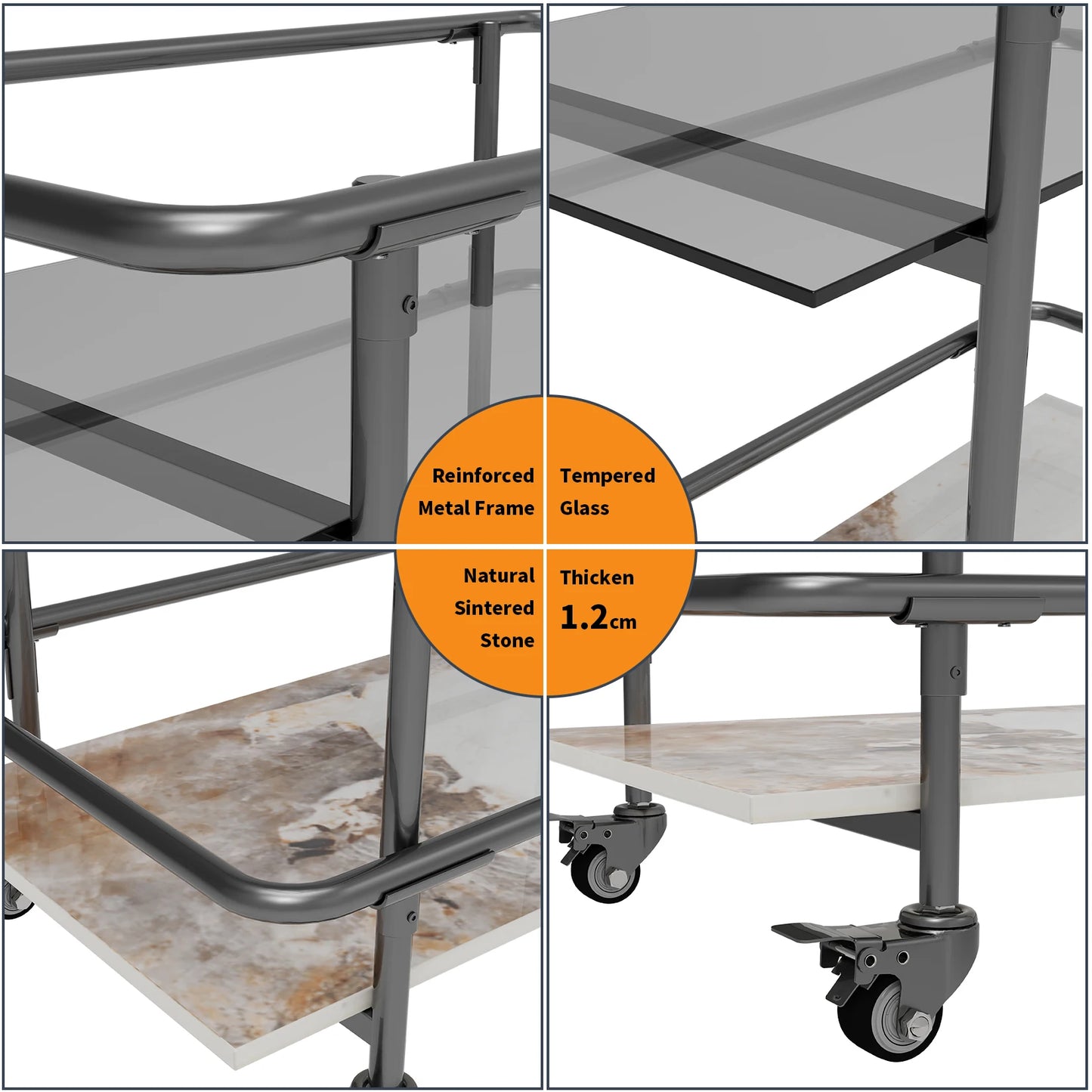 Wisfor Rolling Bar Cart Two Tier Luxury Modern Serving Cart