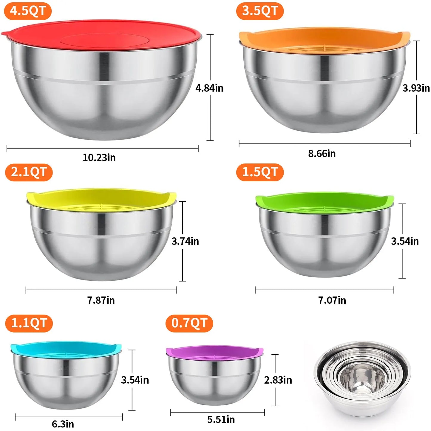 29 Piece Stainless Steel Mixing Bowls Set Non Slip Kitchen