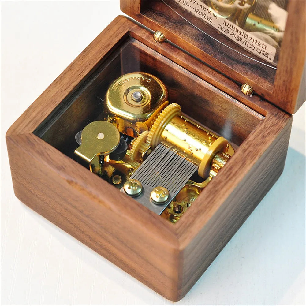 Wooden Photo Music Box Walnut Wood Customizable Clockwork Musical Box Summer Happy Birthday You Are My Sunshine La Vie En Rose