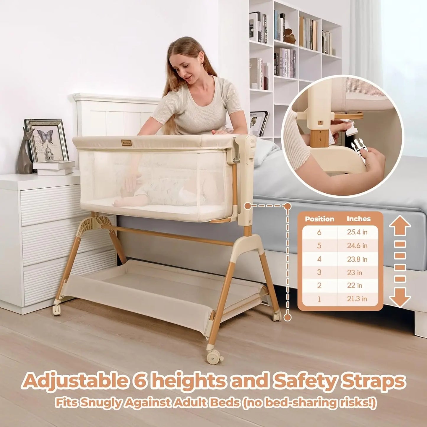 Ezebaby Baby Bassinet Bedside Sleeper: 3-in-1 Rocking Bassinet for Baby - Breathable Full-Mesh Crib with Mattress