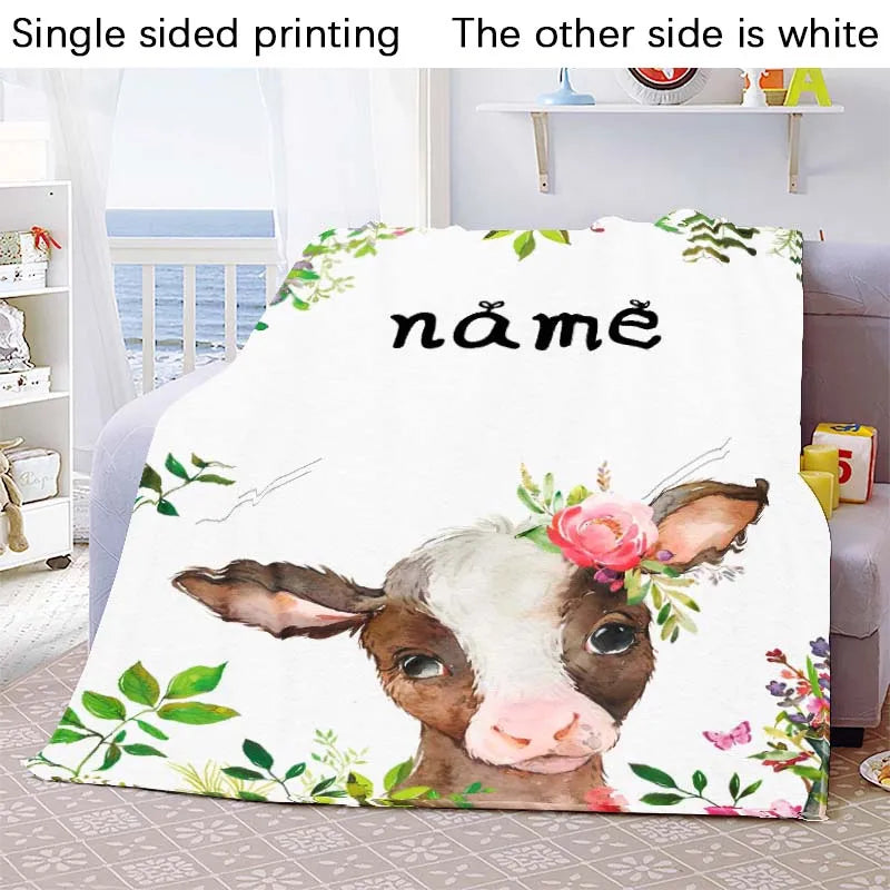 Custom Blanket Custom Name Blanket Baby Girl Boy Kids Cartoon Animal Cute Soft Flannel Throw Blankets Personalized Blanket Gifts