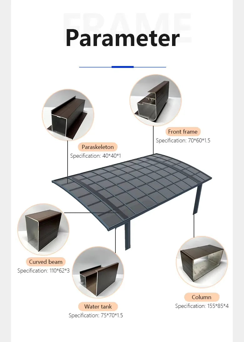 OneAlu Modern Custom Aluminum Outdoor Structure - Gazebo, Carport, Sunshade Canopy for Villa, Garden, Patio & Flower Stand