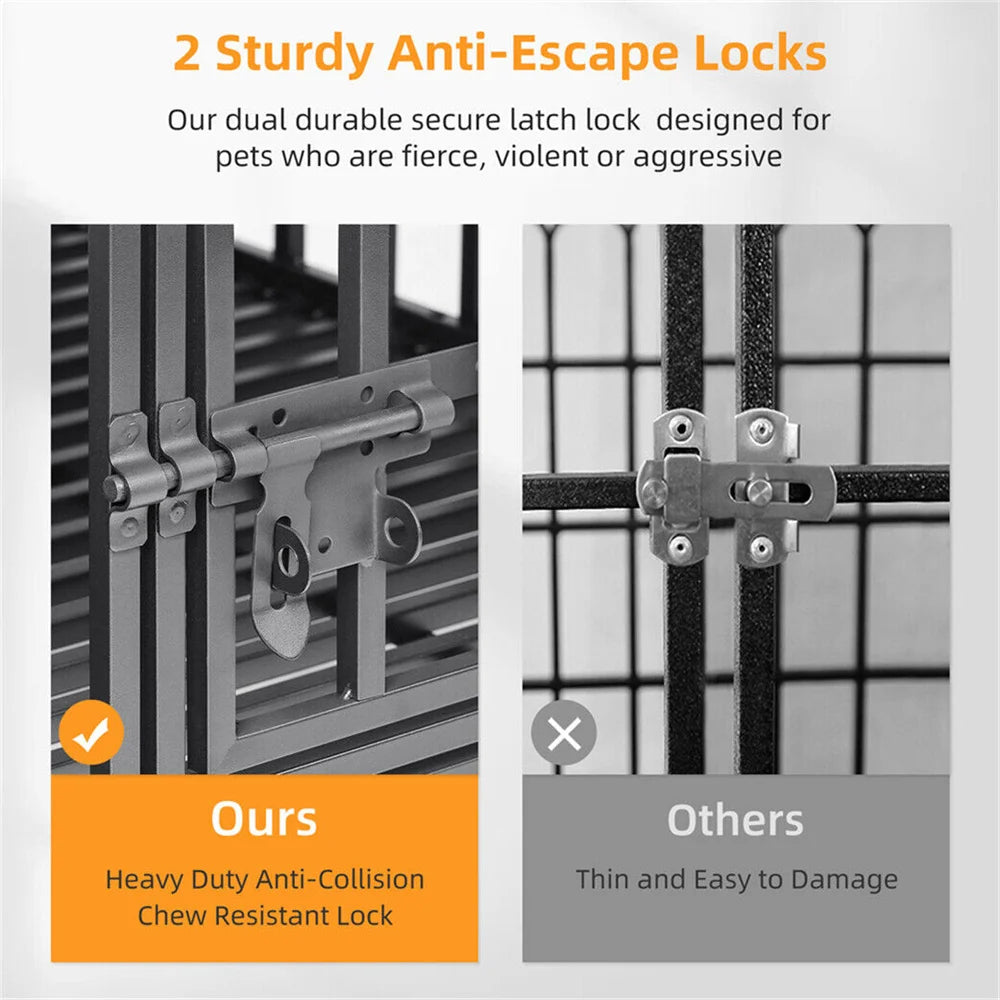 BORWARTH Iron Heavy Duty Dog Crate with Lockable Wheels Tray