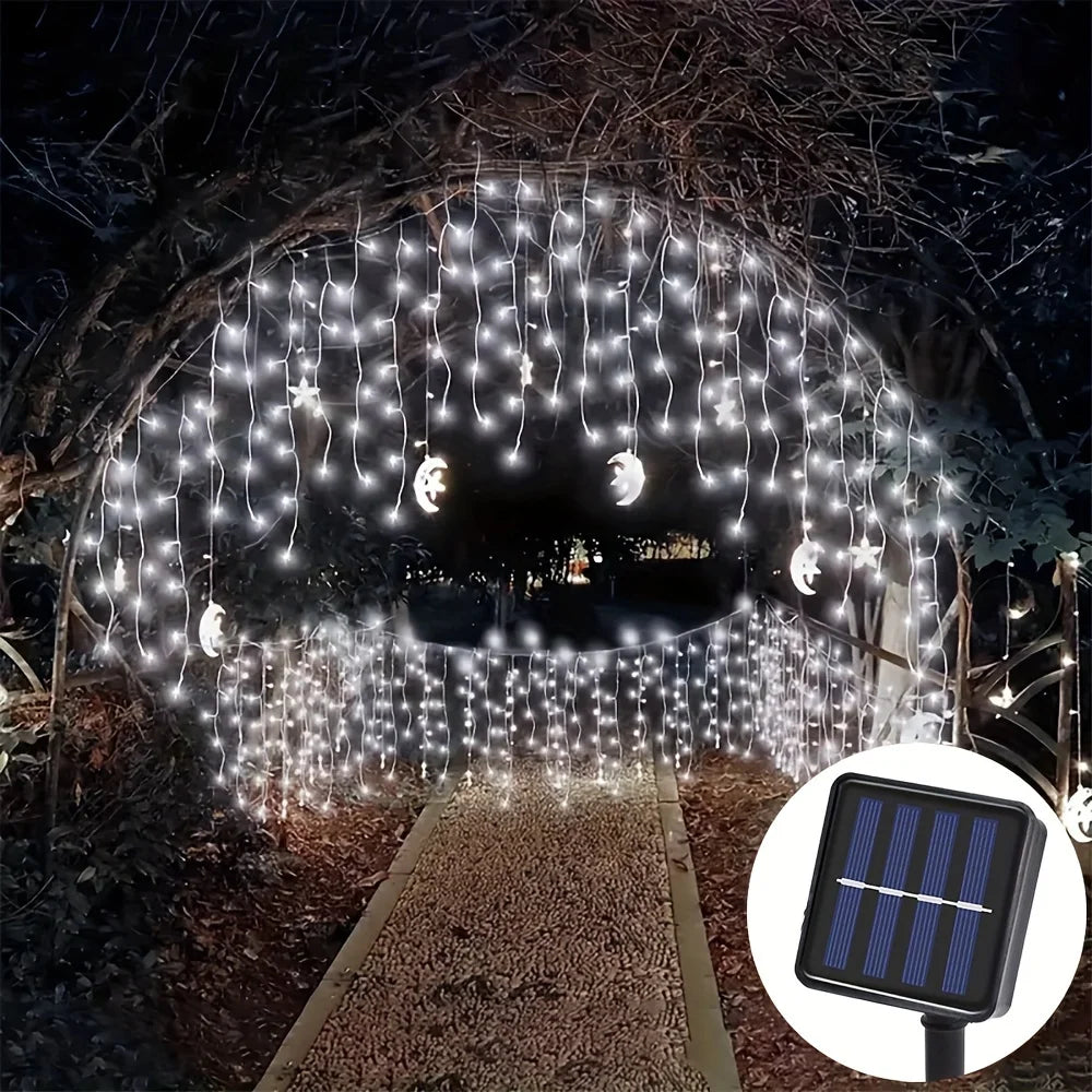 Solar Christmas Decorations Light Outdoor Waterproof Fairy String Curtain Lights for Xmas Eaves Window Party Yard Garden Indoor