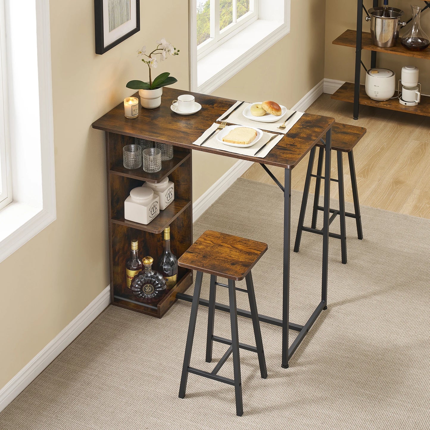 HiMISS Bar Table and Chairs Set for Dining Room Shelves