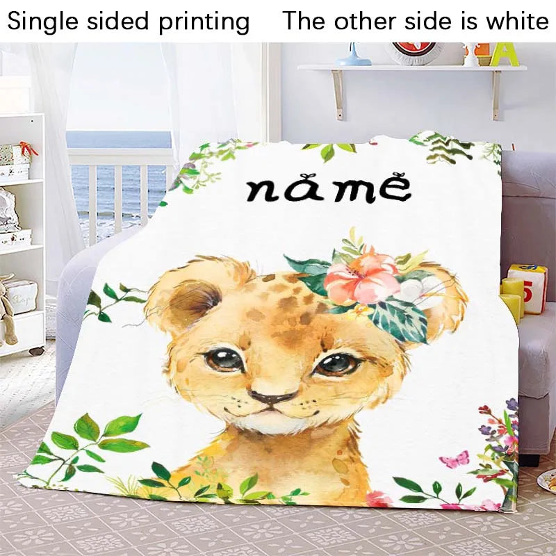 Custom Blanket Custom Name Blanket Baby Girl Boy Kids Cartoon Animal Cute Soft Flannel Throw Blankets Personalized Blanket Gifts