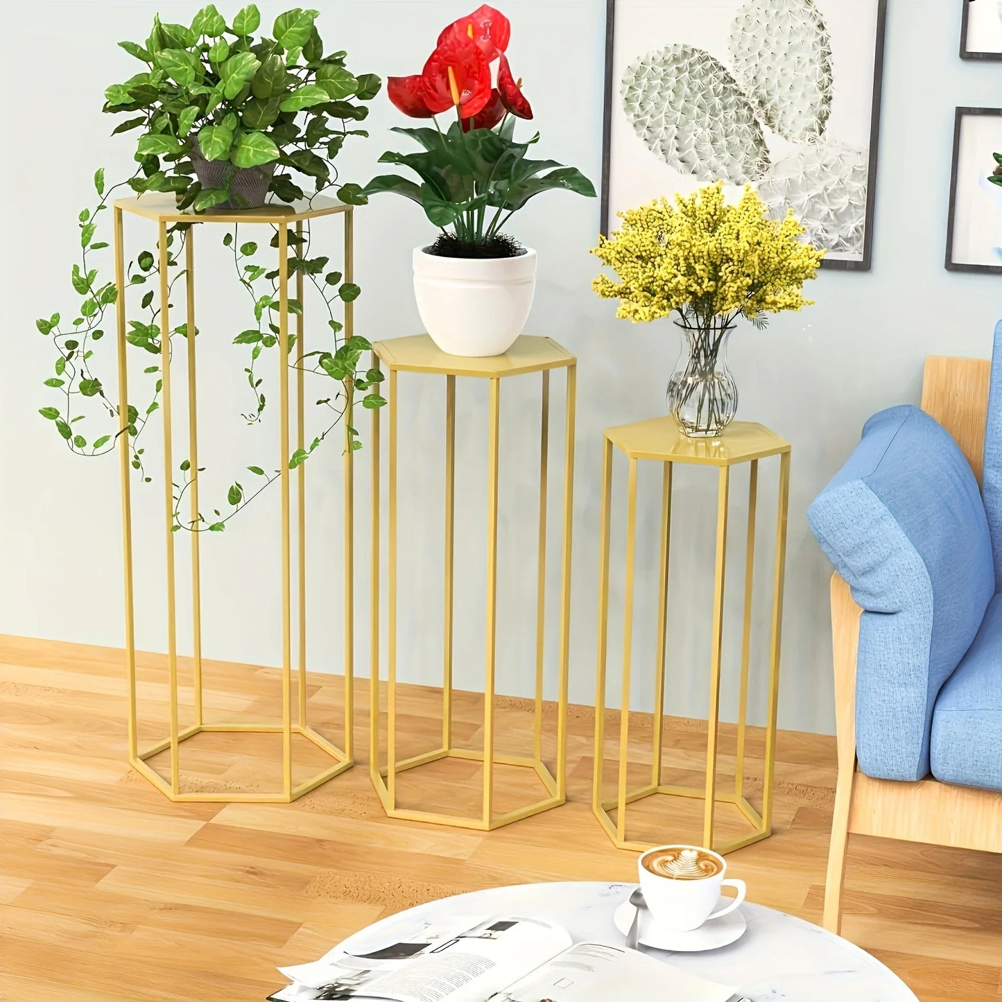 Large Six Sided 3 Piece Storage Rack Vase Decor Organizer