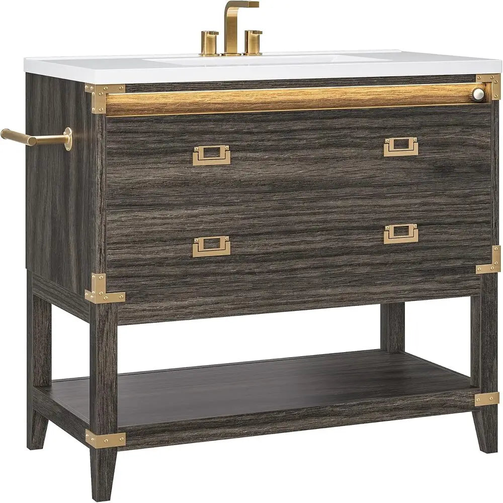 Ironck 36 Inch Wood Vanity With 2 Drawers Ceramic Sink