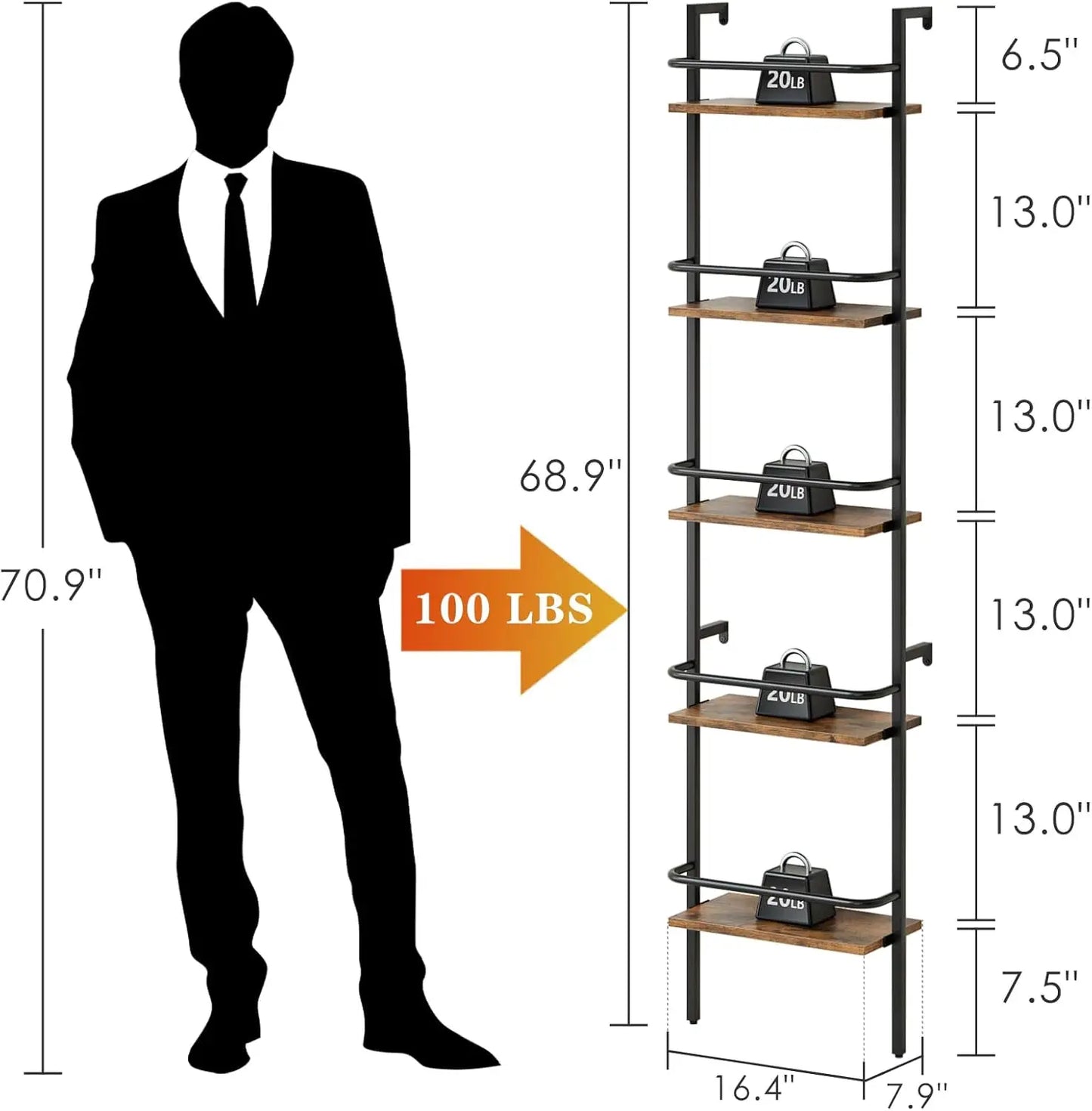 5-Tier Wall Mounted Wine Rack with Fences, Freestanding Floor Holder for 50 Bottles, Brown Cabinet for Home Kitchen Dining Room