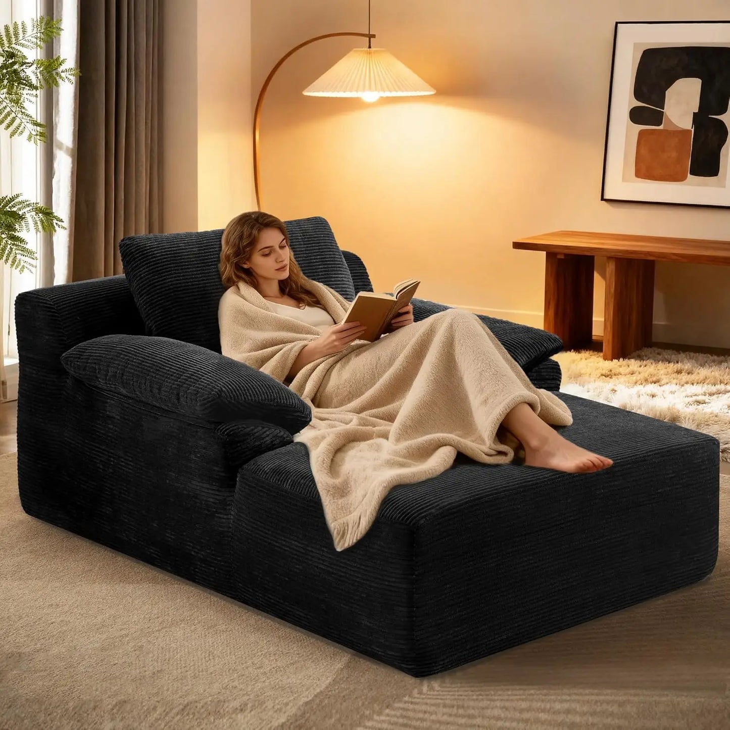 Chaise Lounge Chair, 67.7" Oversized Corduroy Sleeper Chair with Wide Armrests Upholstered Sofa Bed Boneless Couch, Customized