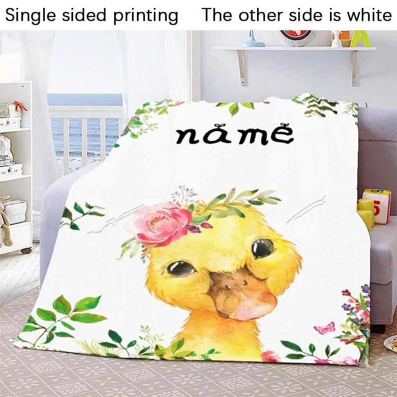 Custom Blanket Custom Name Blanket Baby Girl Boy Kids Cartoon Animal Cute Soft Flannel Throw Blankets Personalized Blanket Gifts