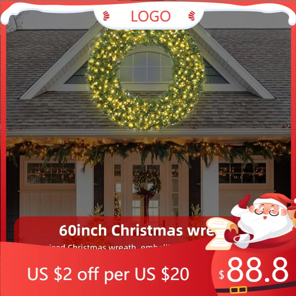 XMSJ Illuminated Christmas Wreath Outdoor With 300 LED Lights
