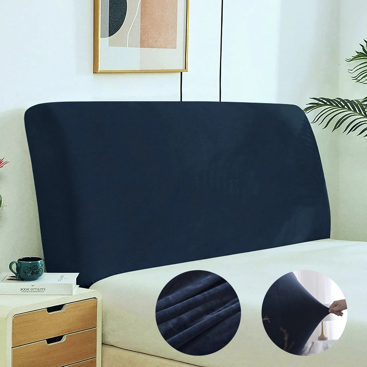 Velvet Bed Headboard Cover All-Inclusive Design Solid Color Elastic Protection Headboard Protection Cover for Single Double King