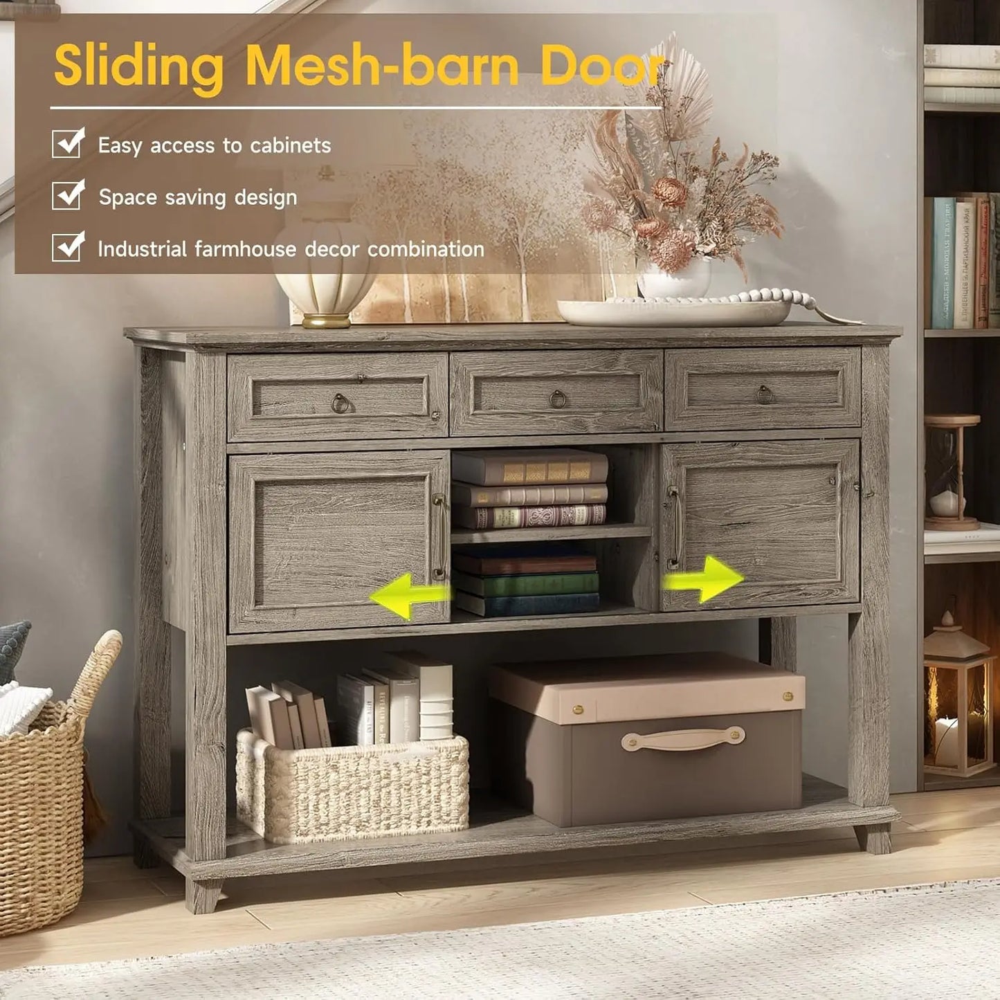 Vabches Entryway Console Table With 3 Drawers And Doors