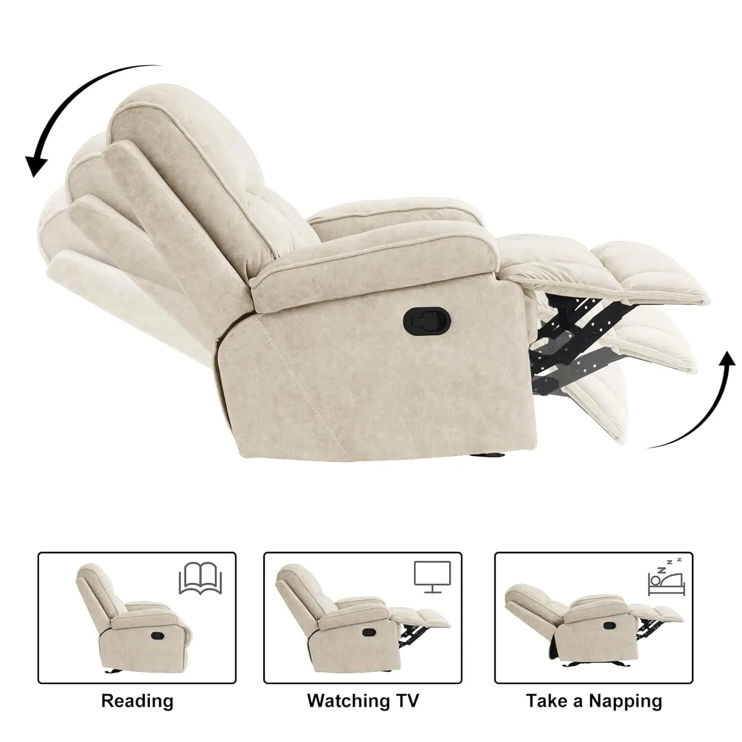 Manual Rocker Recliner Chair for Adults, High Back Glider with Deep Seat, Upholstered Fabric Armchair, Customized