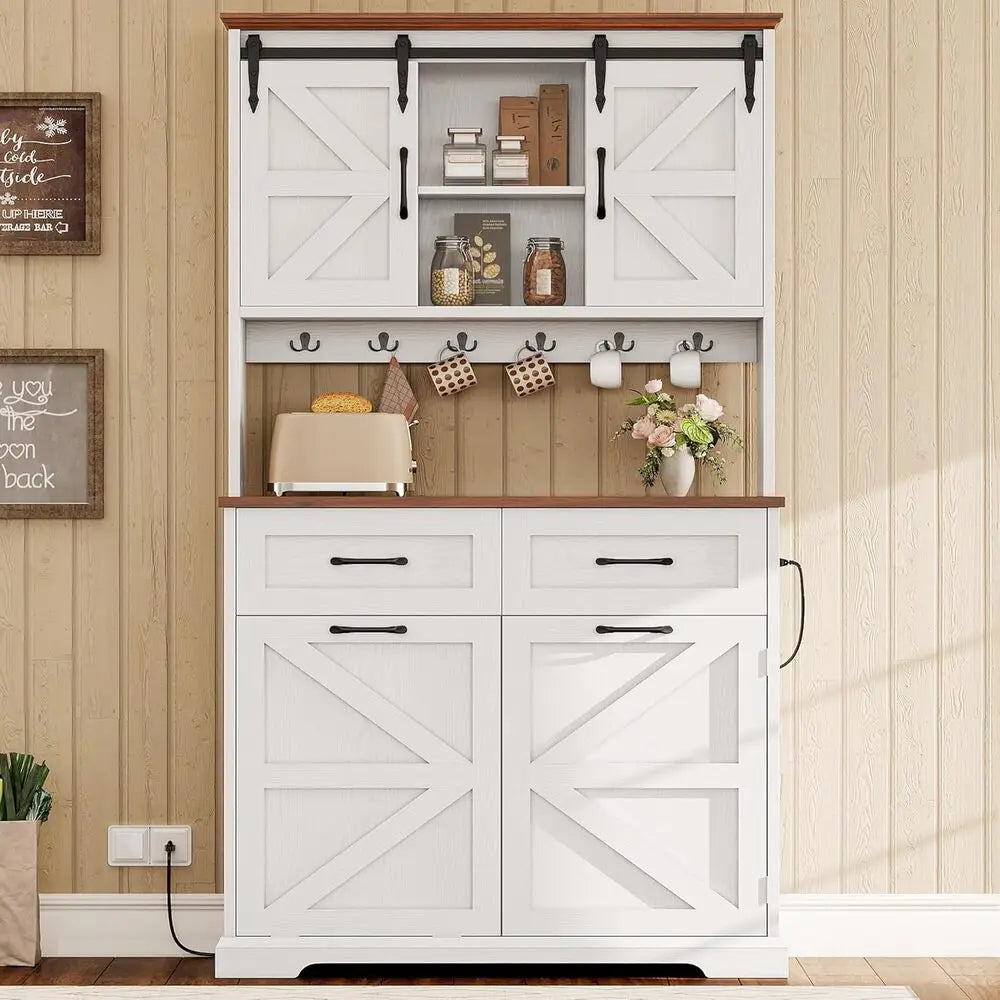 Ironck Farmhouse Kitchen Pantry Cabinet Microwave Stand