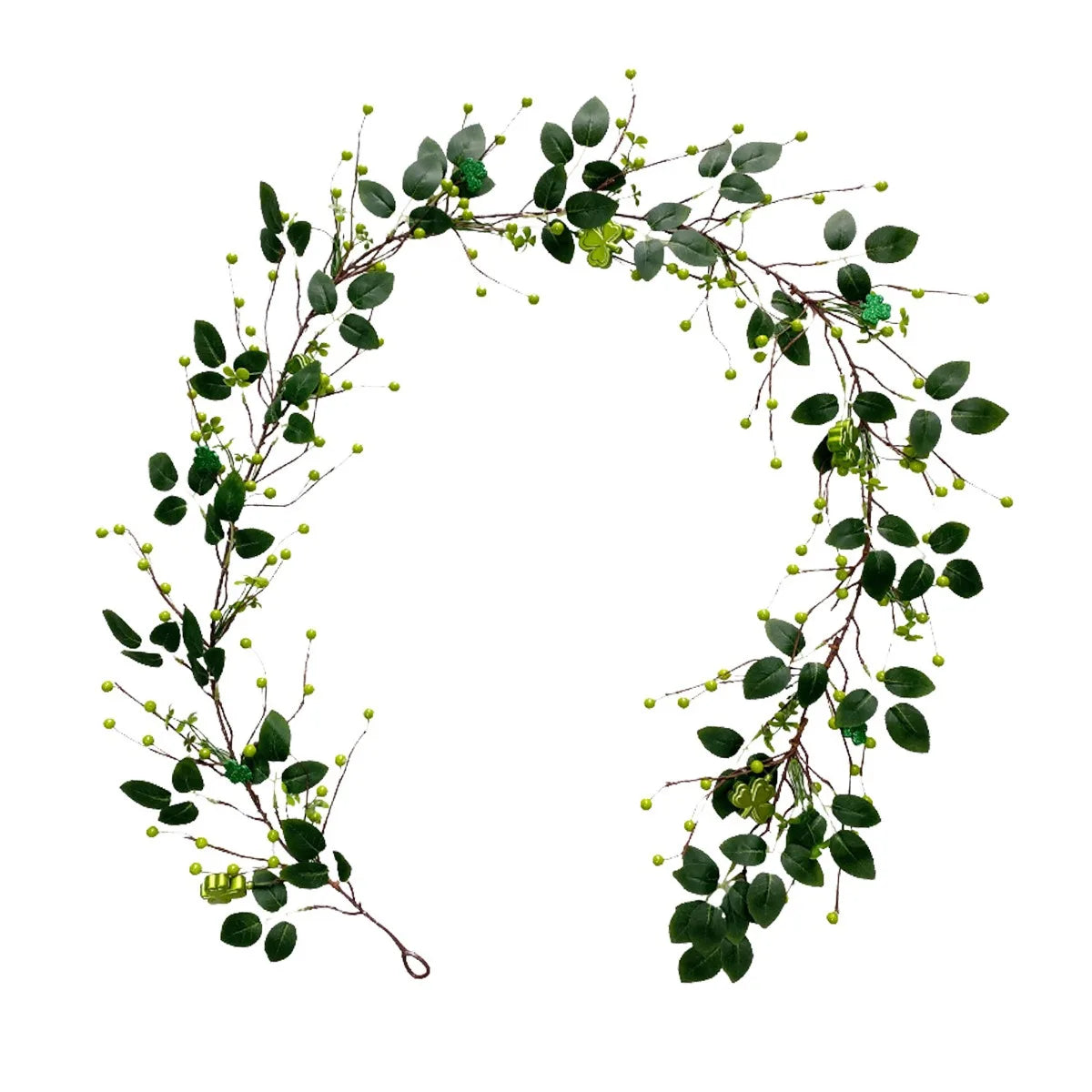 6.2 ft St. Patrick's Day Garland with Green Shamrock and Berry Garland St. Patrick's Day Decorations Green Clover Berry