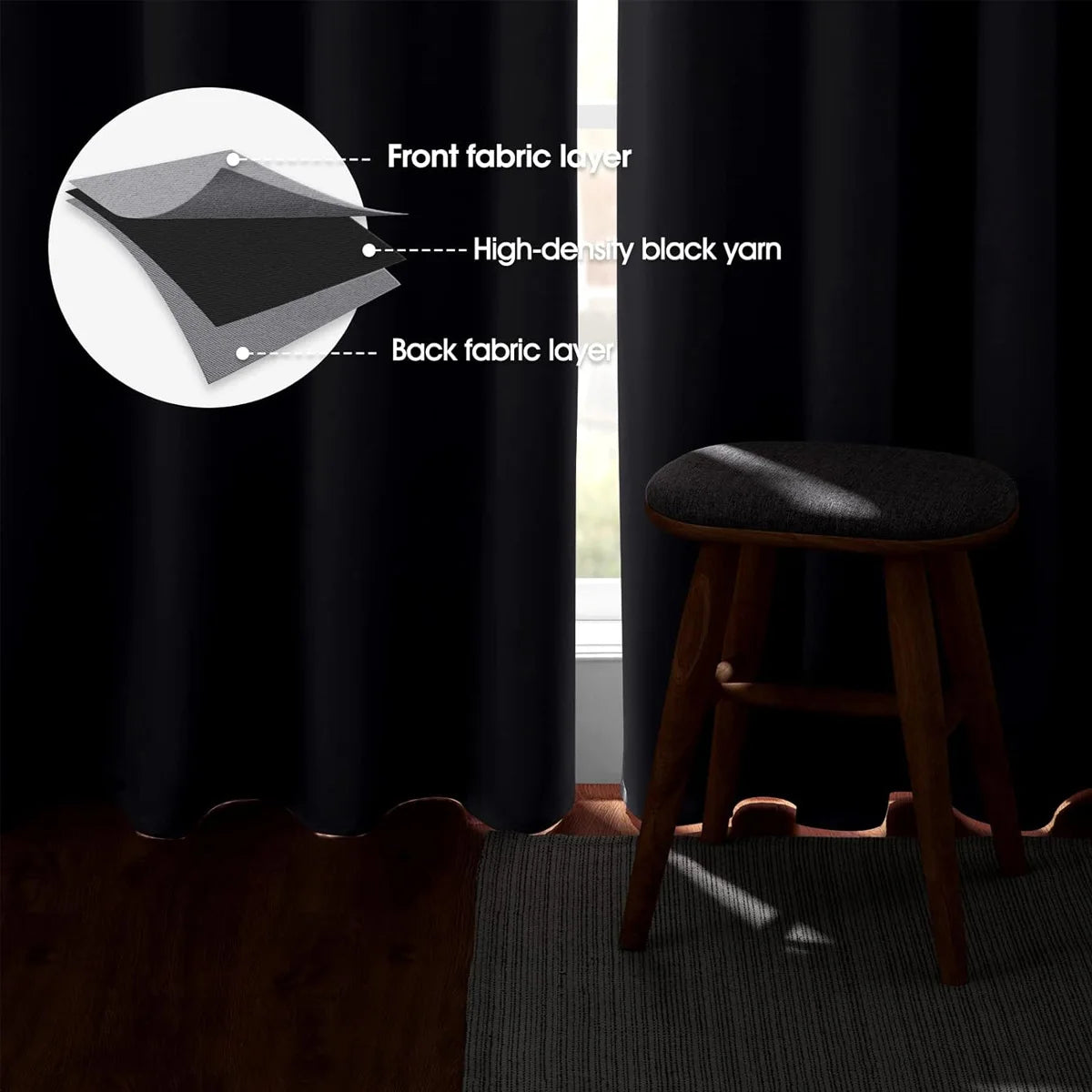 4Pcs Blackout Curtains Heat Insulated Grommet Living Room