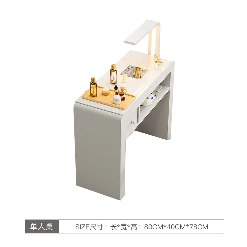 Marble Top Luxury Nail Table With Light Profesional Storage French Nail Desk Design Classic Mesa Manicura Saloon Furniture