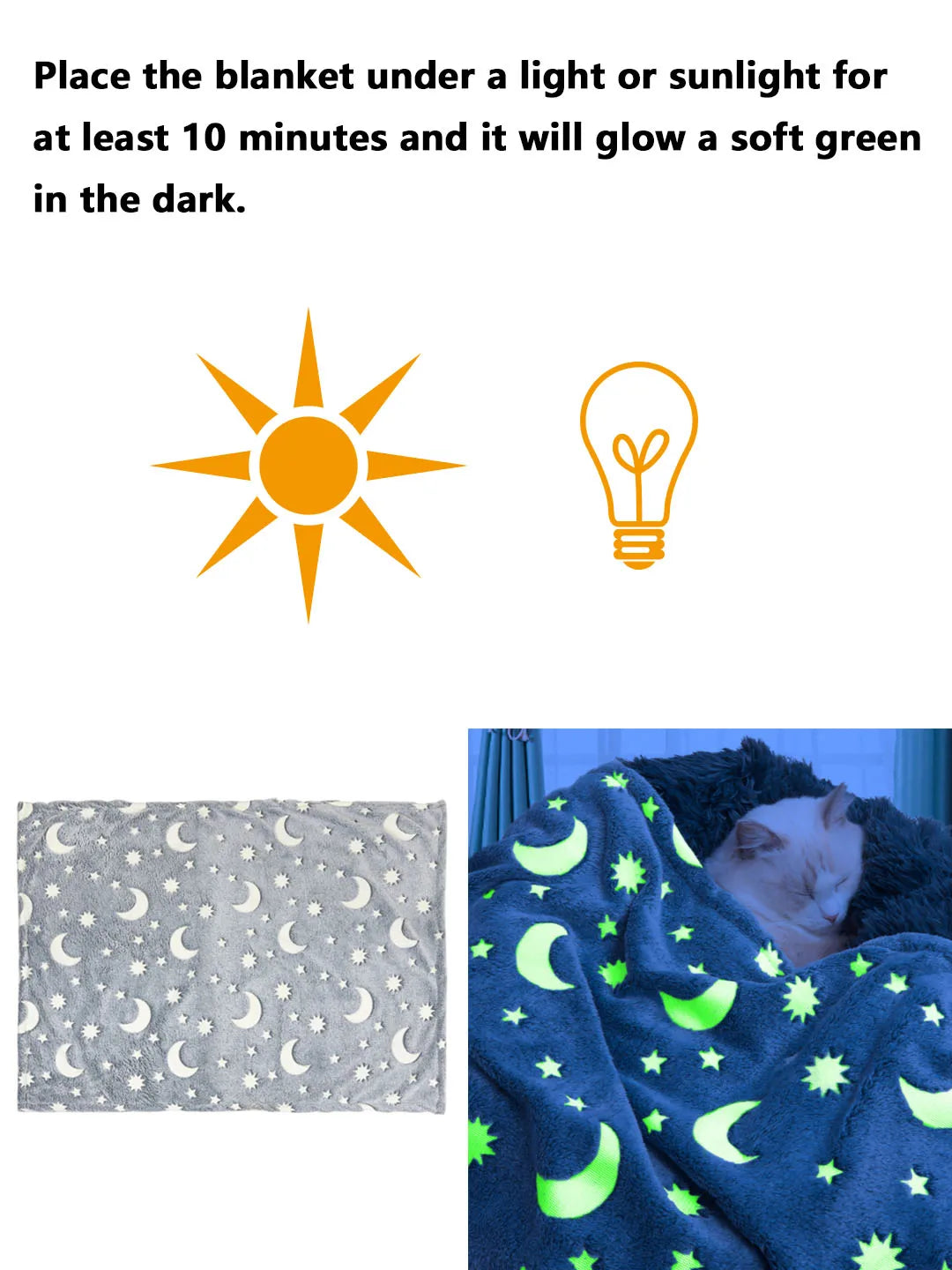 Star Moon Dog Throw Blanket Glow in The Dark, Pet Throw Blankets Luminous, Soft Plush Glow Throw Blankets for Dogs Puppy Cats