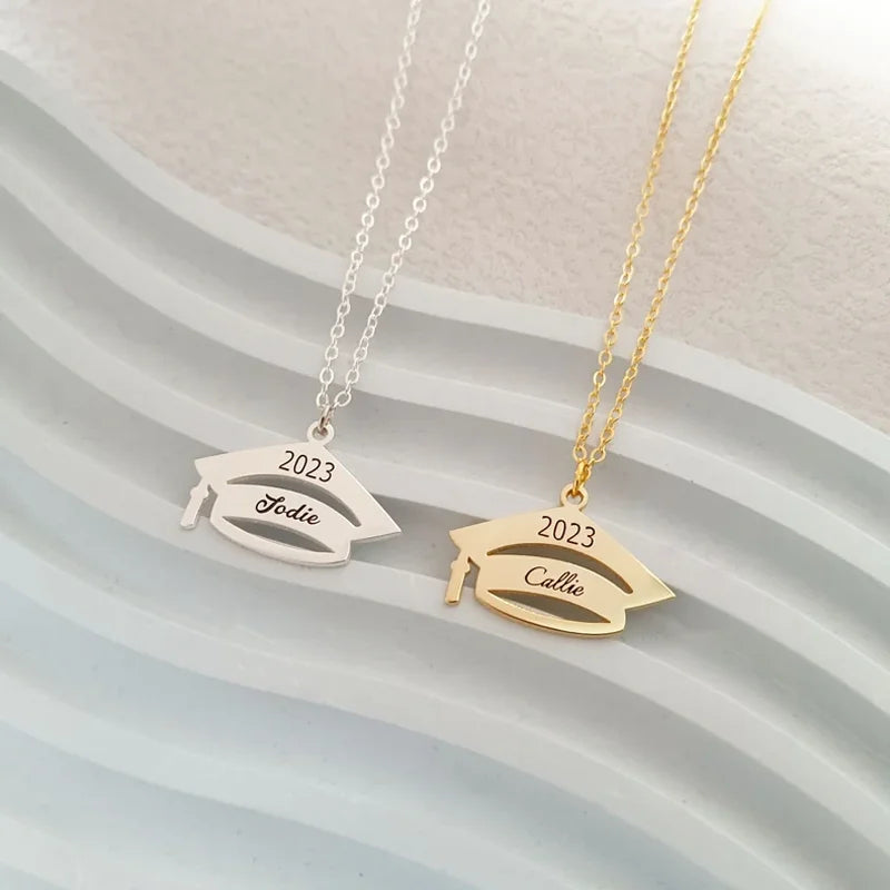 NONECN Customized Stainless Steel Graduation Cap Necklace For Women
